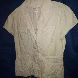 ⚜️ LOFT Khaki Jacket ⚜️ Utility Cargo Military Moto Short Sleeved Linen ⚜️